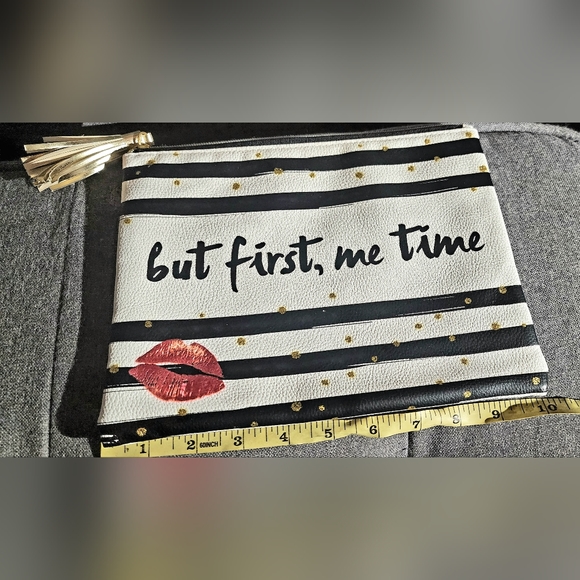 But first Me time black and white pin striped with kiss laege makeup pouch - Picture 5 of 5